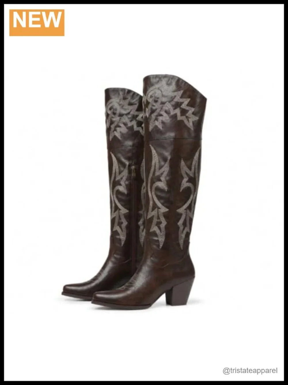 Over the Knee Cowboy Boots Pointed Toe Wide Calf Faux Leather
